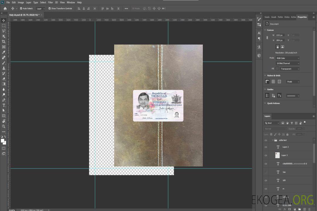 Photolook de la carte d'identité de Trinité-et-Tobago AVANT template Photolook de la carte d'identité de Trinité-et-Tobago AVANT template
